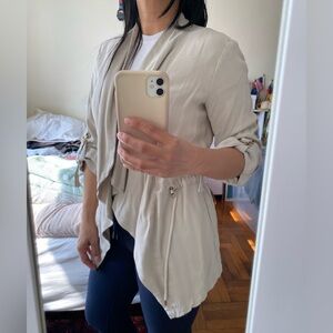 ZARA Beige Drape Front Jacket XS Lightweight Utility Jacket Drawstring Waist